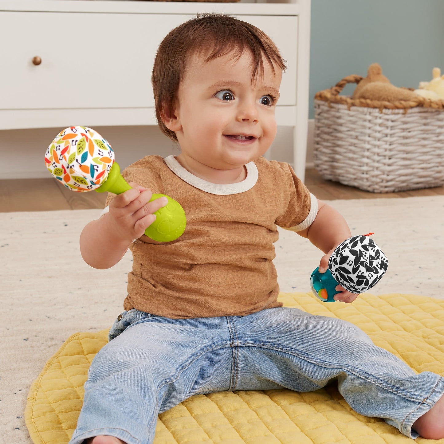 Fisher-Price Rattle ¡®n Rock Maracas Set Of 2 Baby Rattles, Newborn Toys, Neutral Colors